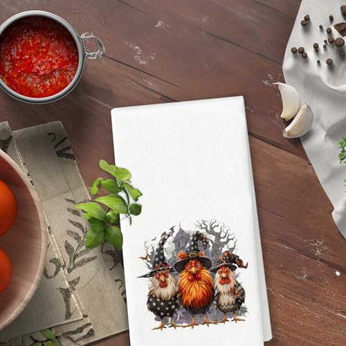 Rooster Halloween Kitchen Towels - Chicken Rooster Decor, White, 16x24 Inch