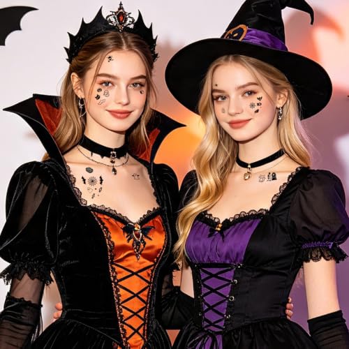 Halloween Temporary Tattoos Sheets - 56 Sheets with Pumpkin Bat Spider Designs
