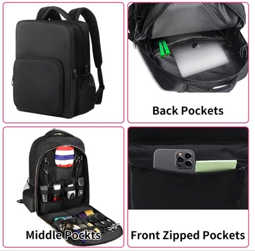 Barber Supplies Bag with Adjustable Dividers, Multiple Pockets, Large Capacity,Three Layer,Mobile Barber Accessioes Station for Barbers,Travel Hairstylist Clipper Organizer Bag for Barber Tools.