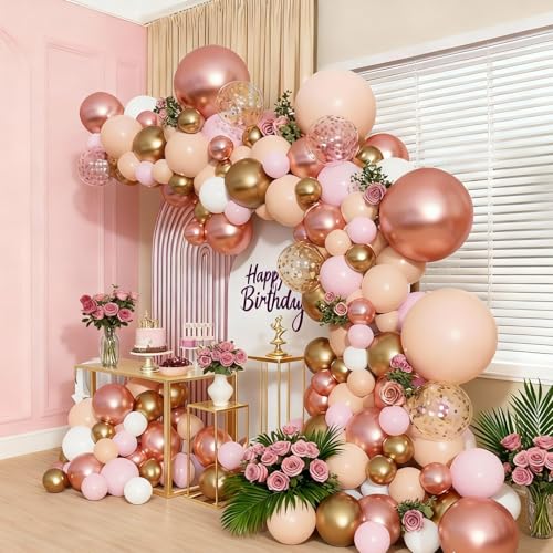 Rose Gold Balloon Arch Kit with 129 Balloons for Party Decorations