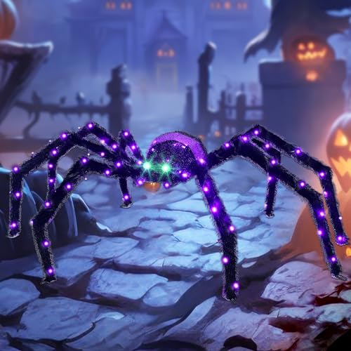 Giant Outdoor Spider Halloween Decoration - 4.2FT Lighted Yard Decor with 90 LED Lights