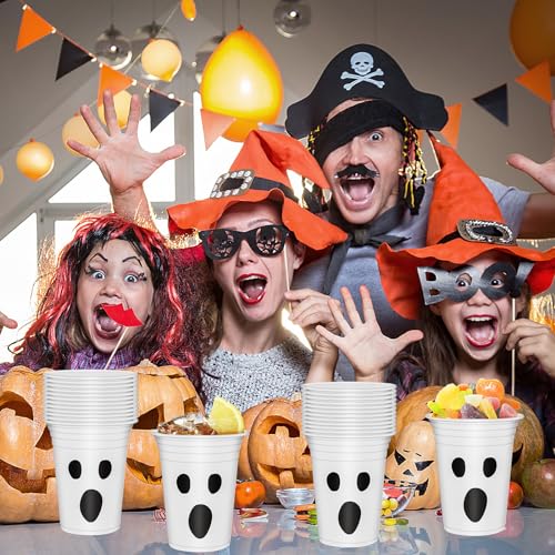 50Pcs Halloween Ghost Plastic Cups 12oz Disposable Party Drinkware