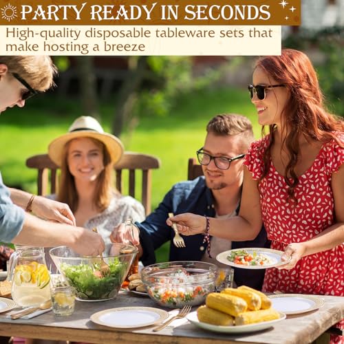 Greek Mythology Party Supplies Set - Gold Theme for 24 Guests, Includes Plates, Napkins, Cutlery, Variations Available