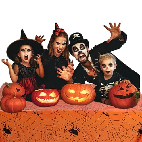 Dulousia Spider Halloween Tablecloth 3pcs Disposable Web Cover Set - Black, White, Orange, 54x108in