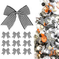 Black White Stripe Bow Decorations - 12 Pack Halloween & Holiday Ornaments for Christmas Tree Wreath Wall Home Decor