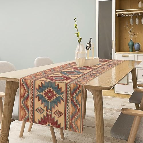 Native American Aztec Table Runner 13x36in - Ethnic Geometric Decor, Clear-Aztec Variation
