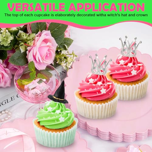 Halloween Witch Hat and Crown Cupcake Toppers Set - 12 Pcs Food-Safe Decorations