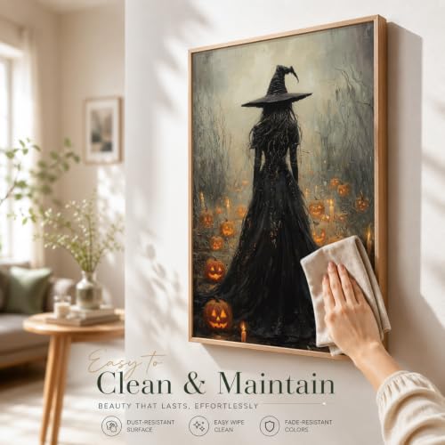 Halloween Wall Art Set - Dark Witch & Black Cat Gothic Prints 24x36 Inches - Variation of Dark Halloween