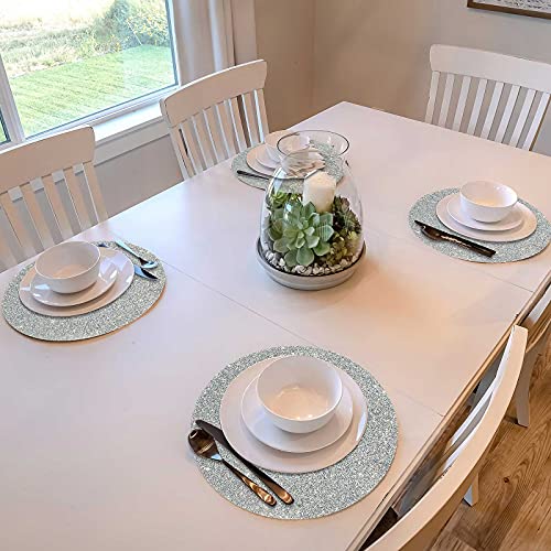 Silver 4-Piece 15 Inch Rhinestone Round Placemat Set - Glitter Sparkle Table Mats