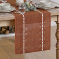 Farmhouse Caramel Embroidered Table Runner 13x48 Inch - Fall Rustic Kitchen Decor