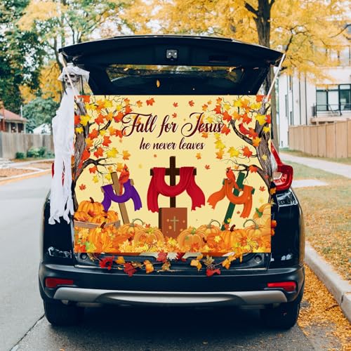 Fall Halloween Car Banner - Religious He Never Leaves Trunk or Treat Decor