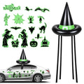 Halloween Witch Hat Car Decorations Kit - Neon Green Inflatable & Magnet Set for Trunk or Treat