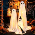 Halloween Ghost Decorations Lighted Indoor Outdoor Set - Adjustable Height Spooky Decor