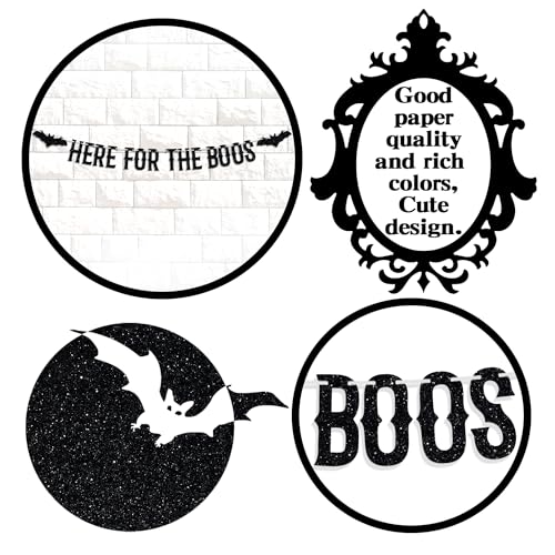 Halloween Bunting Banner - Haunted House Bat & 'Here for The Boos' Glitter Garland