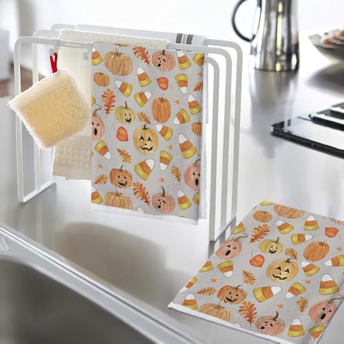 Halloween Candy Corn & Pumpkin Kitchen Hand Towels - 2PCS Fall Decor