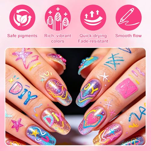 12 Colors Nail Art Pen Set with Fine Tip for Precise DIY Manicure & Crafts