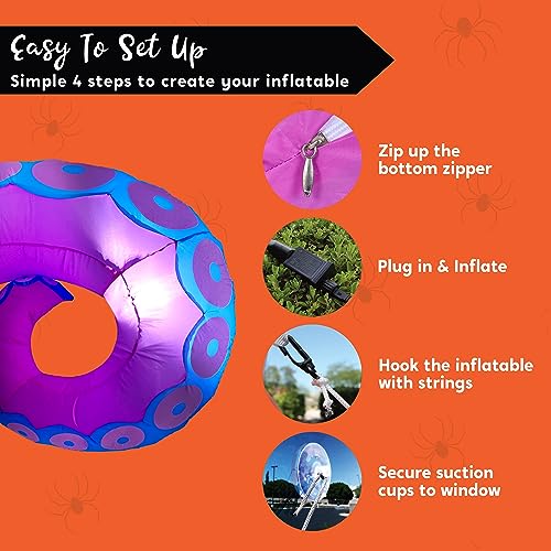 Purple Halloween Inflatable Octopus Tentacle Decor with LED Lights - Outdoor Yard & Window Decoration