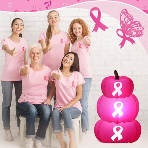 Pink Ribbon Inflatable Pumpkin Decorations - Breast Cancer Awareness Set of 3, 4 Feet Tall