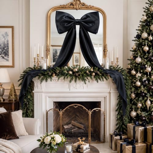 Giant Satin Christmas Tree Topper Bow - Black, 24 x 79 Inches