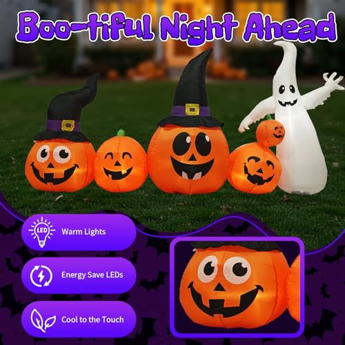 8FT Ghost Pumpkin Inflatable Halloween Lawn Decor - NicBex Variation 1