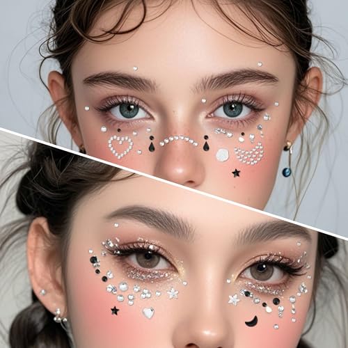 Face Gems Mermaid Jewels Temporary Tattoo Stickers - Black & White Style2