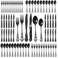 72-Piece Gothic Black Silverware Set for 12 - Flatware for Dinner Parties & Holidays with Royal Engravings