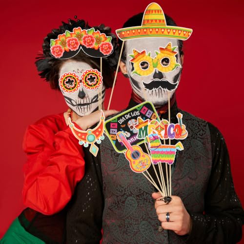 30PCS Day of the Dead Photo Booth Props Halloween Party Decorations