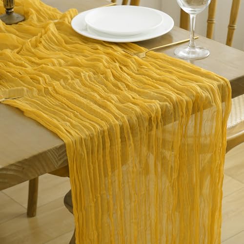 Gold Yellow Cheesecloth Table Runner 10FT 2 Pack - Boho Fall Wedding & Party Decor