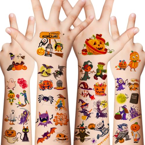 Kids Halloween Temporary Tattoos Set - 320 Waterproof Spooky & Cute Designs