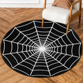 Round Black Spider Web Area Rug 3Ft - Washable Non-Slip Floor Mat for Bedroom & Living Room - Web Design Variation