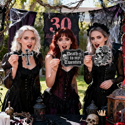 Gothic Style 30th Birthday Photo Booth Props - 20 Pack Dark Color Party Decorations
