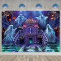 Halloween Haunted Mansion Backdrop Banner 10x8FT Ghost Staircase Spooky Castle Photography Background Gothic Horror House Decorations for Kids Adults Photo Booth Props