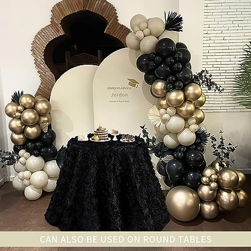 Black 3D Floral Rosette Satin Tablecloth 50x102 Inches for Halloween
