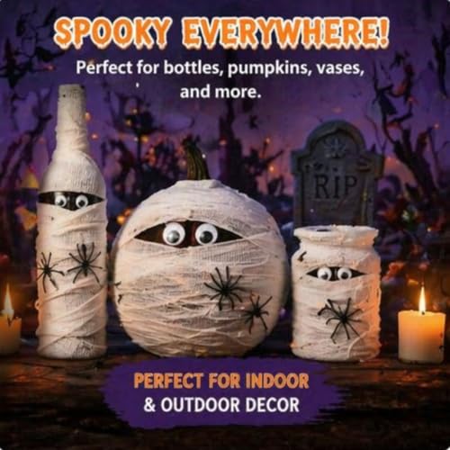 Halloween Mummy Bottle Wrap Kit with Wiggle Eyes & Spiders - DIY Decor