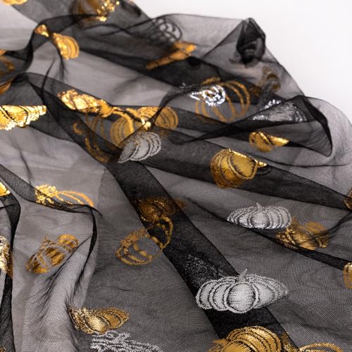 MLMC Fall Pumpkin Table Runner Black Sheer Gauze Foil 6PC - Elegant Holiday Decor