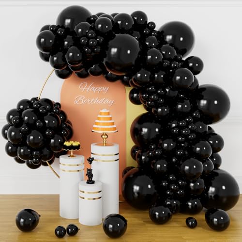 Black Balloon Arch Kit - 134pcs Matte Latex Garland with Accessories
