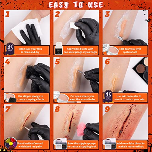 Halloween Special Effects SFX Makeup Kit with Liquid Latex, Fake Blood & Sponges