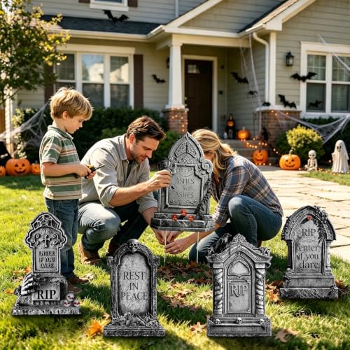 Halloween Yard Signs Set - Spooky Graveyard Tombstone Decorations with Stakes