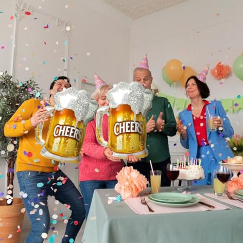 2-Pack Beer Mug Balloons for Party Decorations - Cheers Mylar Foil Inflatable Beer Cups for Summer, Wedding, Birthday & Festivals