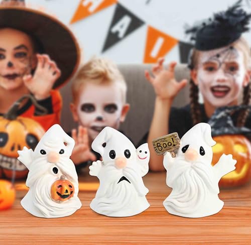 Halloween Ghost Gnome Figurines Set - Resin Tabletop Decorations for Fall & Halloween
