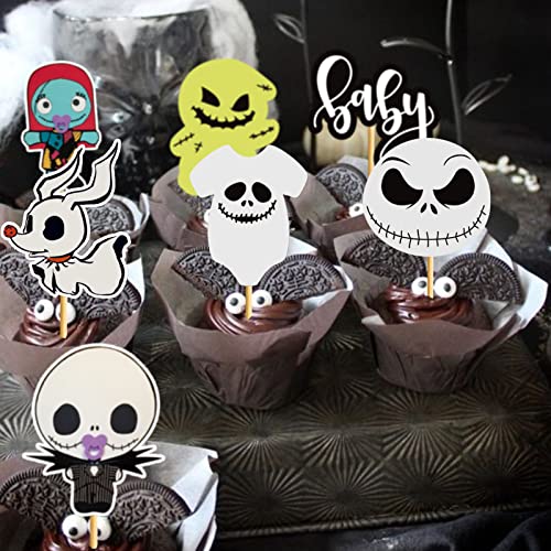 Halloween Cupcake Toppers Set - 28 Spooky Ghost & Skull Decorations for Cakes