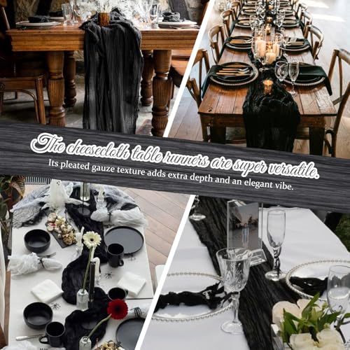 Black Cheesecloth Table Runners 8 Pack 21x120 Inch Rustic Boho Wedding Party Decor