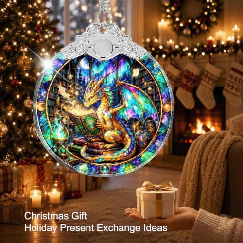 Verna Christmas & Halloween Glass Ornament - Dragon & Book Variation