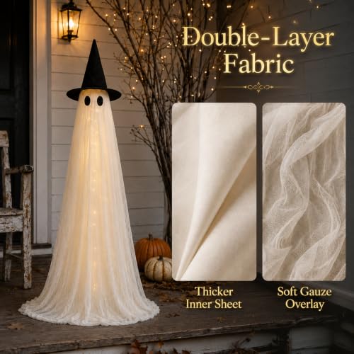 Halloween Outdoor Lighted Ghost Family 3 Pack - L+M+S with Timer & Remote