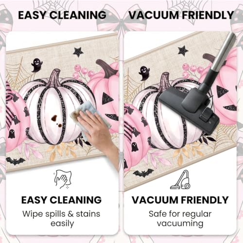 Pink Pumpkin Halloween Kitchen Mats Set of 2 - Feminine Fall Rugs