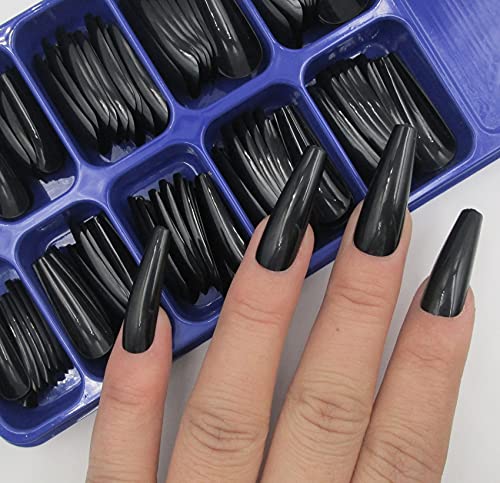 Black Coffin Press-On Nails Long Fake Nails 120pcs - Easy Glue On Manicure