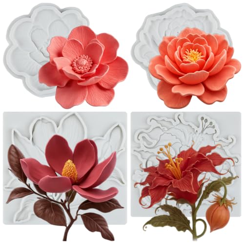 Flower Silicone Mold Set of 4 - Peony, Camellia, Magnolia, Lily - Style D