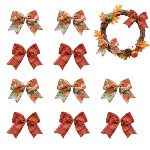 Fall Pumpkin & Buffalo Plaid Wreath Bows Set of 10 - Autumn Decor