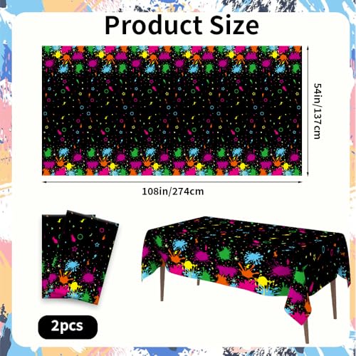 Ynaquest 2 Pack Neon Glow Party Table Covers 108x54 Inch Disposable Black Light Decorations