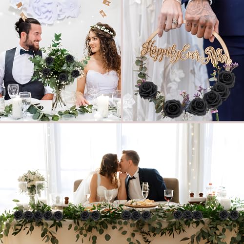 Artificial Foam Rose Heads Bulk - 3 Inch Stemless Fake Roses for Wedding & Party Decor - Black, 200